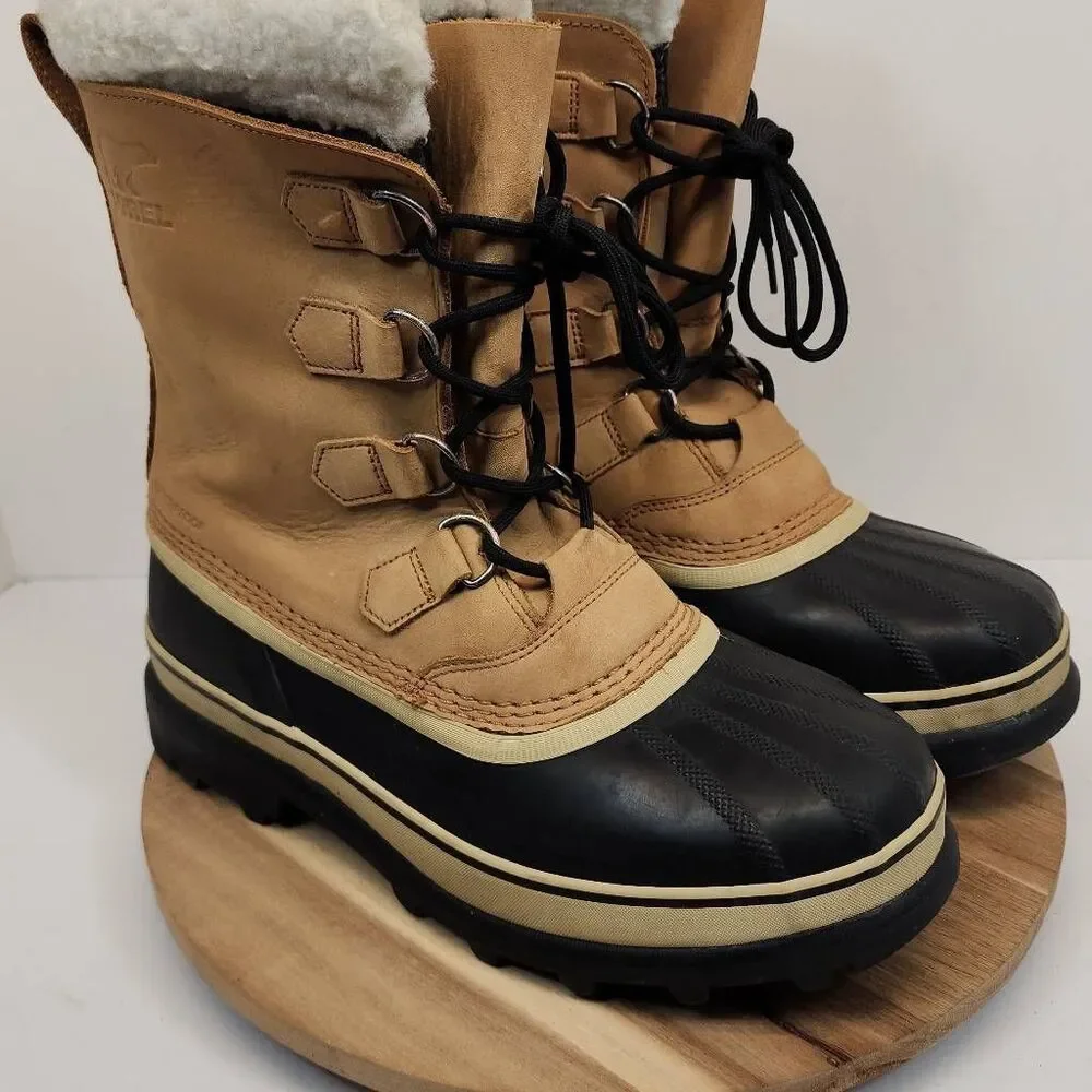 Sorel Caribou Waterproof Winter Boots Mens Size 10 Tan Black